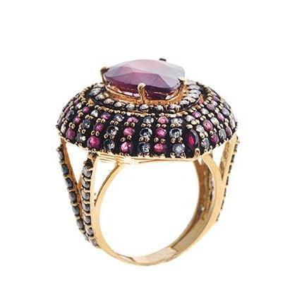 22ct Gold Cubic Zirconia & Red Centre Stone Dress Ring LR-3805 - Minar Jewellers