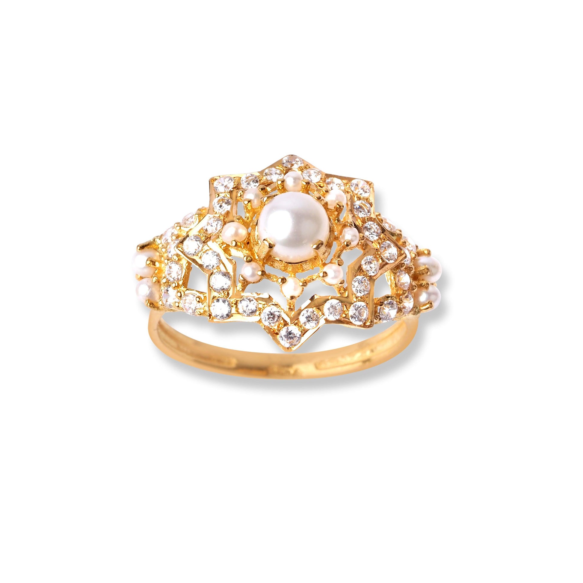 22ct Yellow Gold Ring With Cultured Pearls & Cubic Zirconia Stones (3.7g) LR-16581 - Minar Jewellers