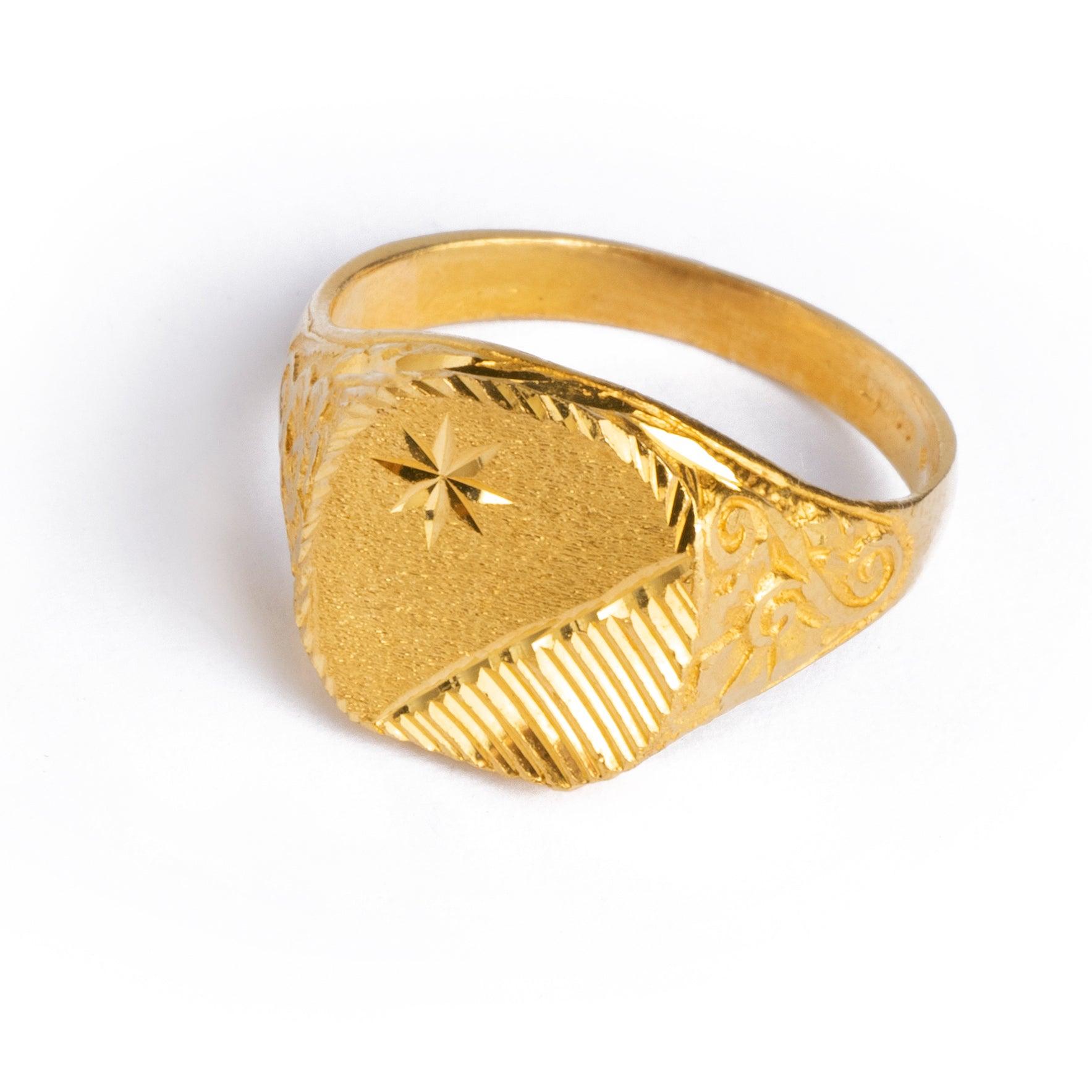 22ct Gold Diamond Cut Design Signet Ring LR-8453 - Minar Jewellers