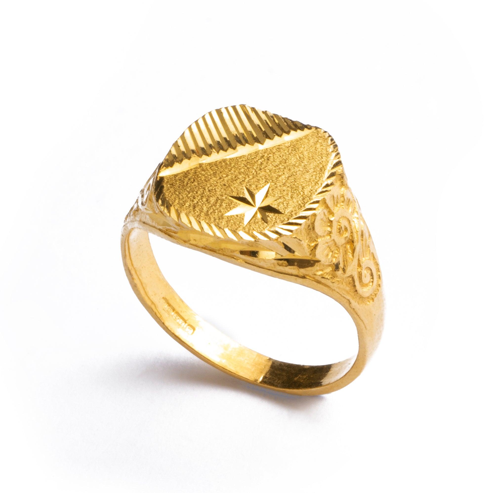 22ct Gold Diamond Cut Design Signet Ring LR-8453