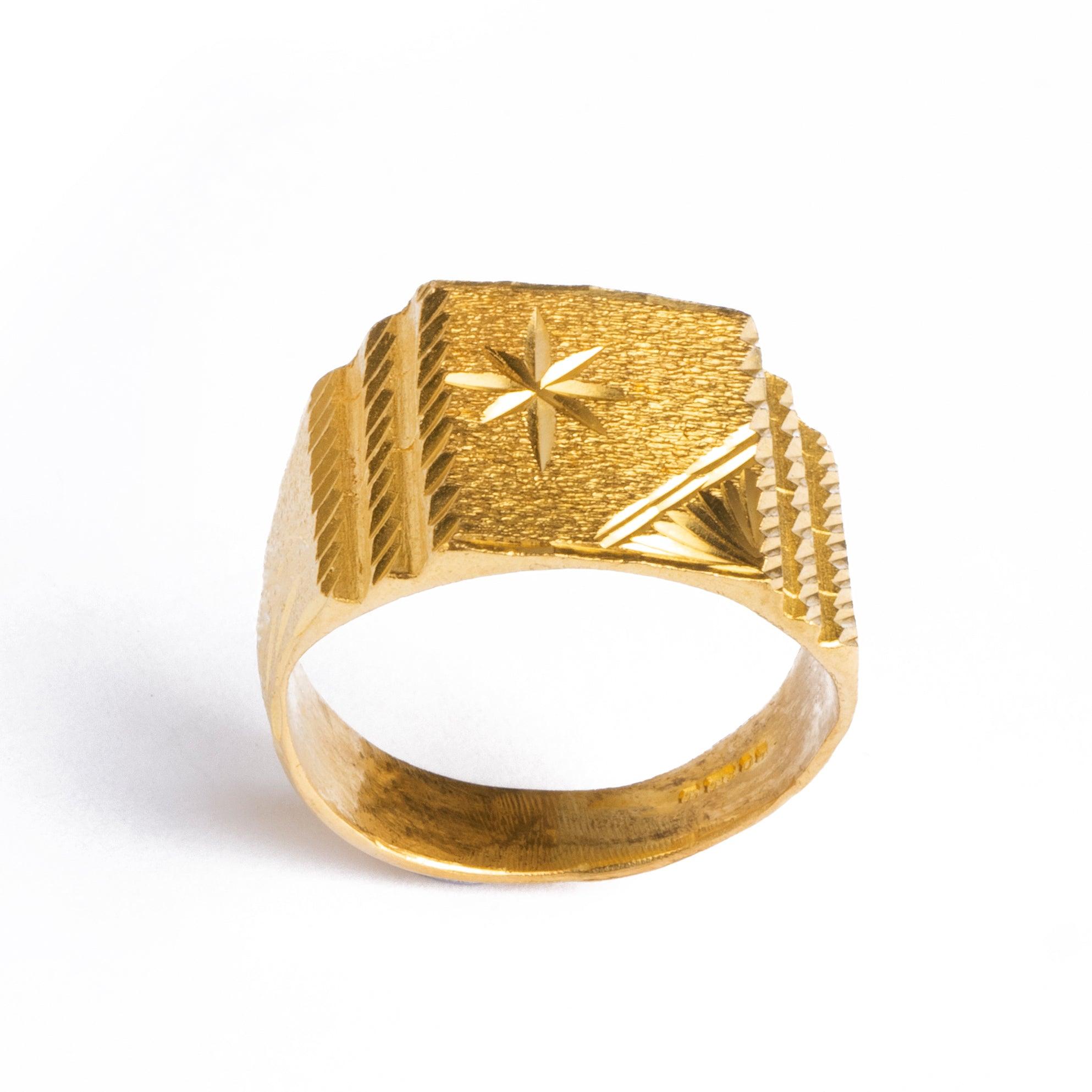 22ct Gold Diamond Cut Design Signet Ring LR-8455