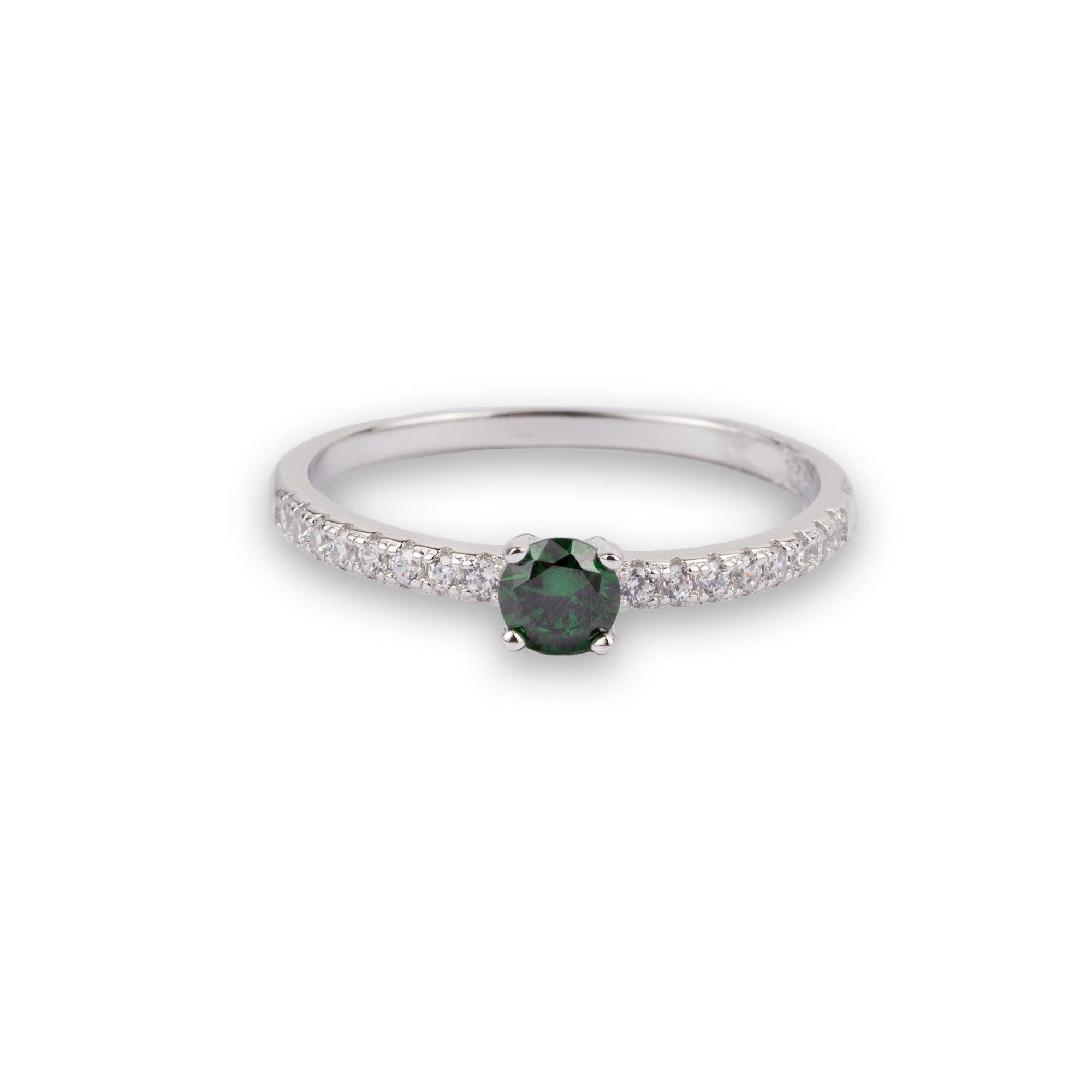 Sterling Silver White and Green Cubic Zirconia Ring with Rhodium Plating LR-9001 - Minar Jewellers