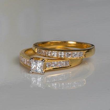 22ct Gold Cubic Zirconia Engagement Ring and Wedding Band Suite LR1200 - Minar Jewellers