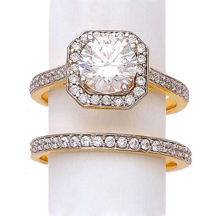 22ct Gold Swarovski Zirconia Engagement Ring and Wedding Band Suite (6.82g) LR21596 - Minar Jewellers