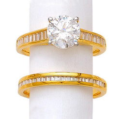 22ct Gold Swarovski Zirconia Engagement Ring and Wedding Band Suite LR21606 - Minar Jewellers