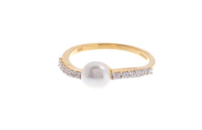 22ct Gold Cubic Zirconia and Cultured Pearl Dress Ring LR9031 - Minar Jewellers