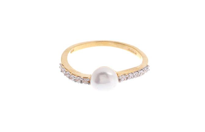 22ct Gold Cubic Zirconia and Cultured Pearl Dress Ring LR9031 - Minar Jewellers