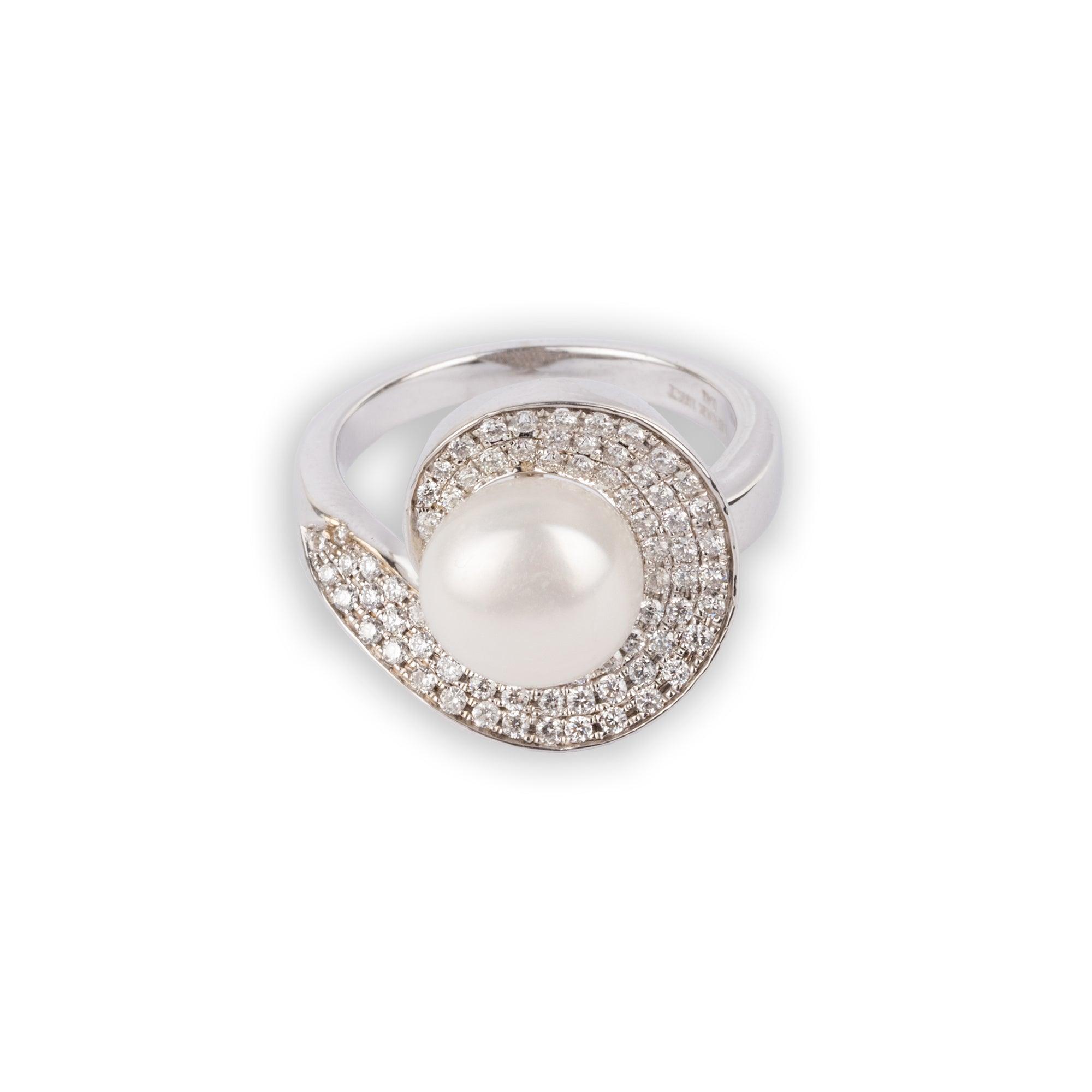 18ct White Gold Diamond & Cultured Pearl Dress Ring MCS1466 - Minar Jewellers