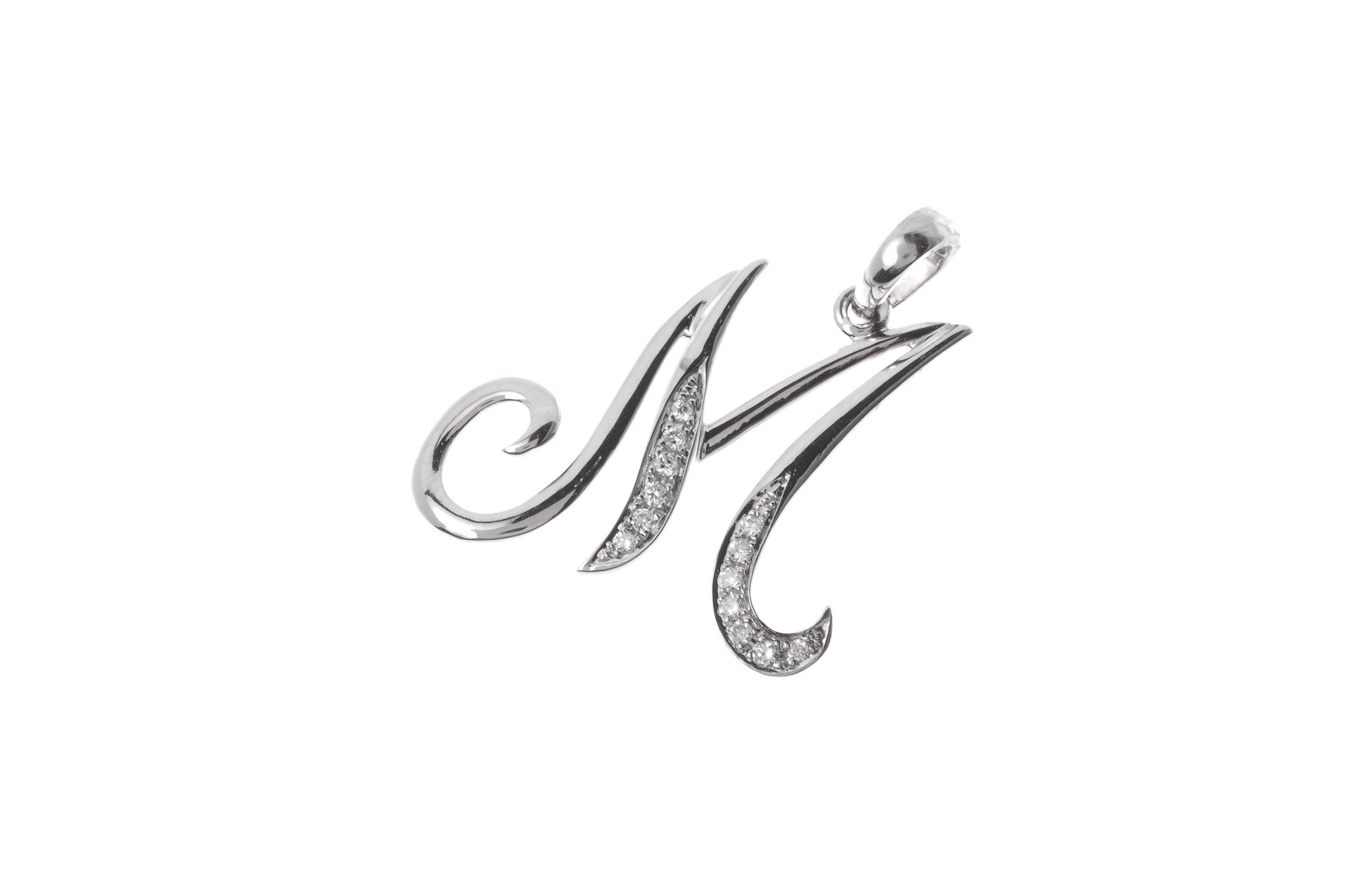 'M' Initial Pendant 18ct White Gold Diamond MCS2091 - Minar Jewellers