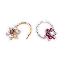 18ct Gold Diamond and Ruby Cluster Wire Coil Back Nose Stud MCS3445 MCS2658 - Minar Jewellers