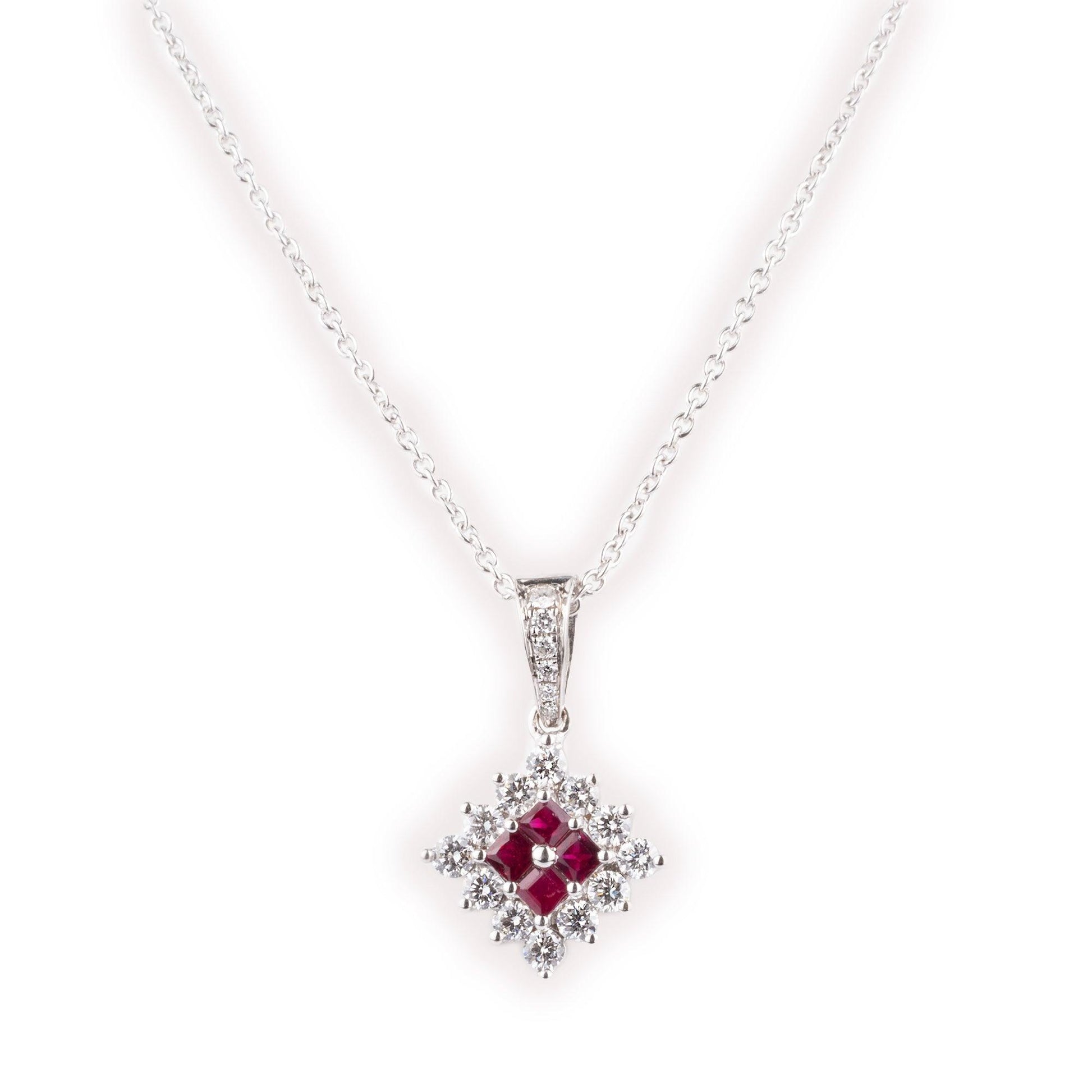 18ct White Gold Diamond & Ruby Chain, Pendant and Earrings Set CH11807-16 MCS2597 MCS2598 - Minar Jewellers