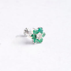 18ct Gold Diamond and Emerald Cluster Screw Back Nose Stud MCS3440 MCS2656 - Minar Jewellers