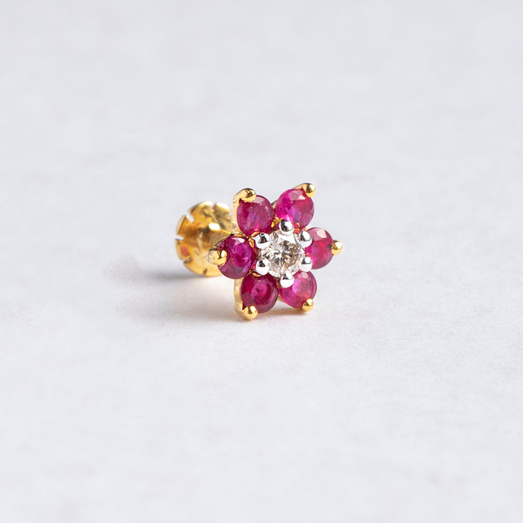 18ct Gold Diamond and Ruby Cluster Screw Back Nose Studs MCS3445 MCS2658