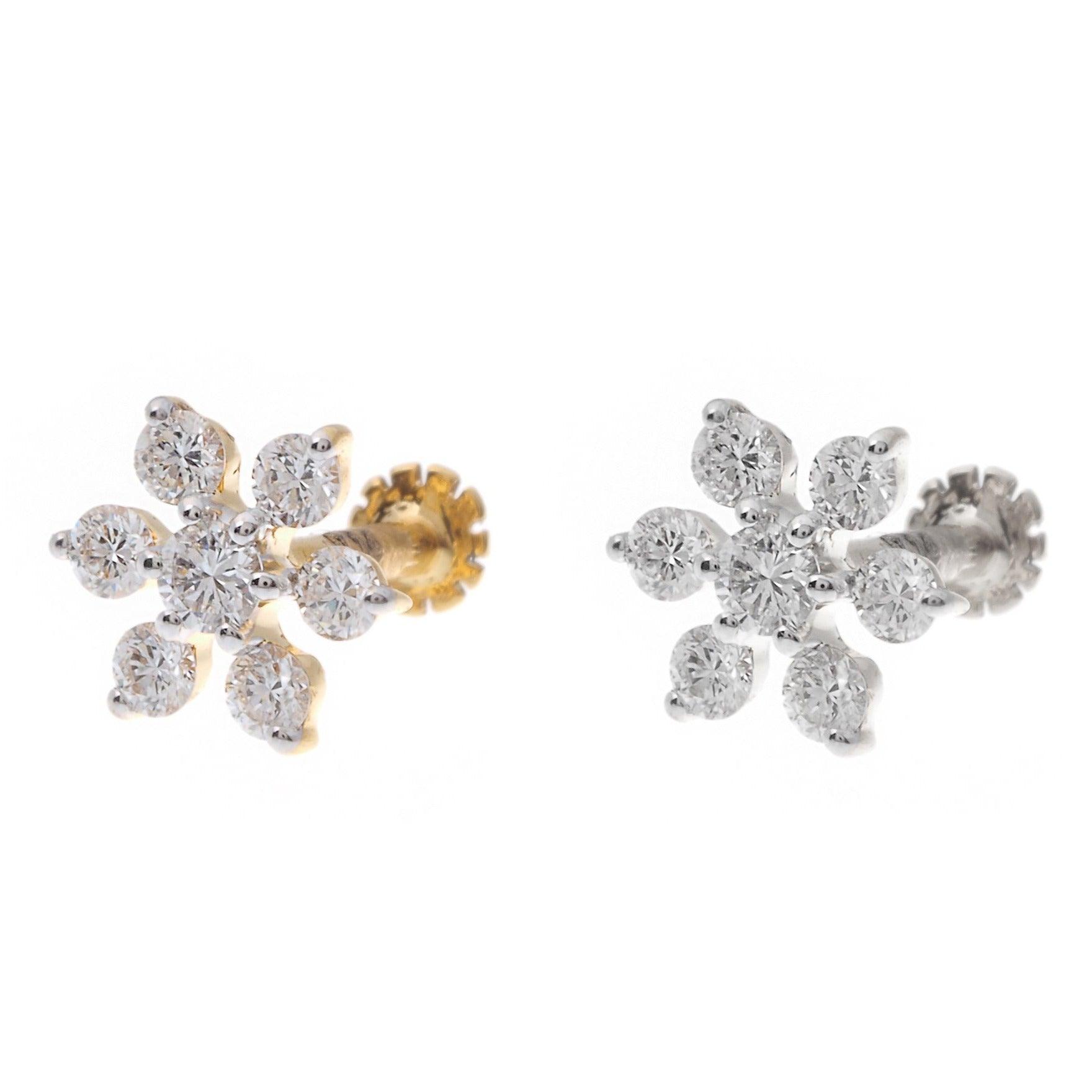 18ct Gold Cluster Diamond Screw Back Nose Stud MCS2789 - Minar Jewellers