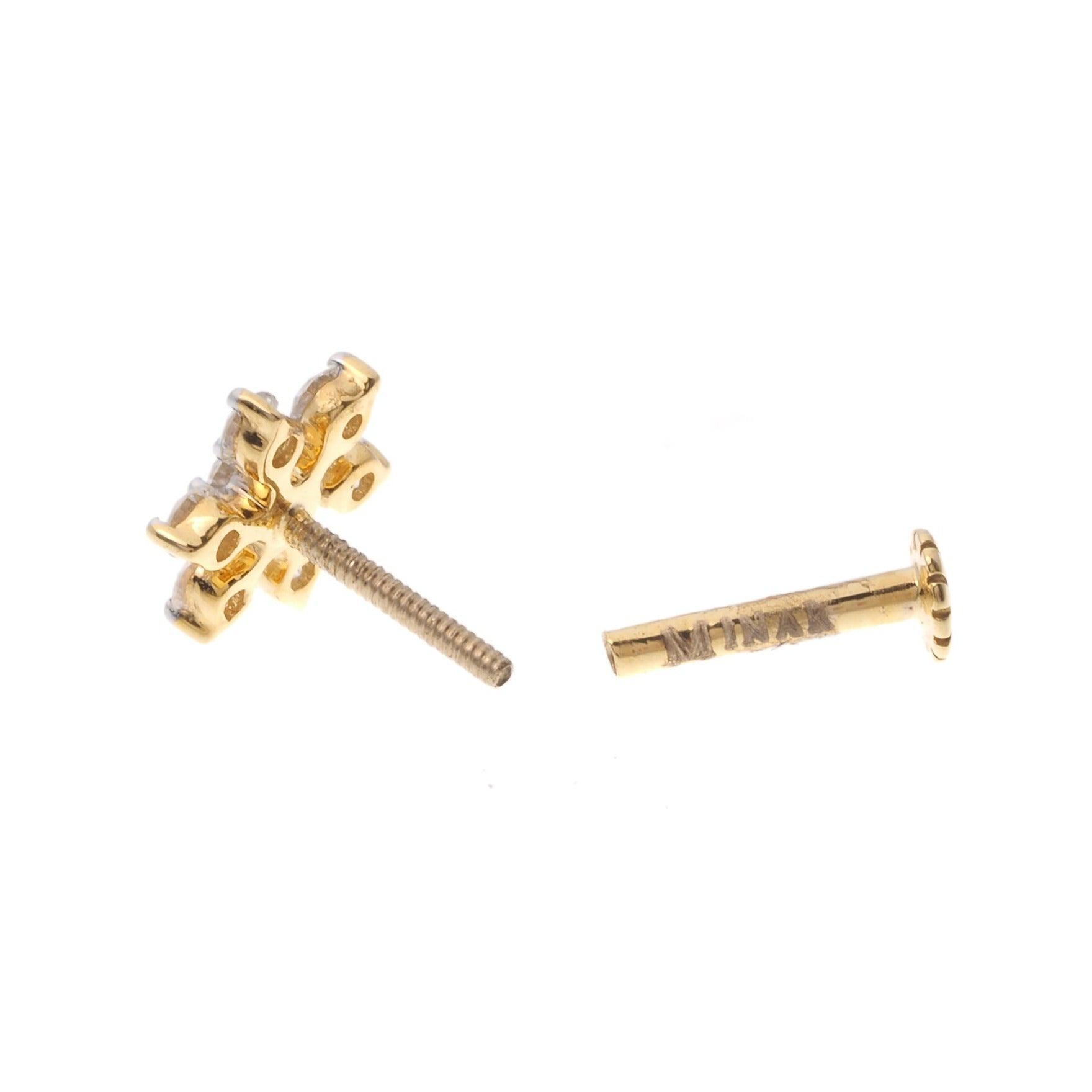 18ct Gold Cluster Diamond Screw Back Nose Stud MCS2789 - Minar Jewellers
