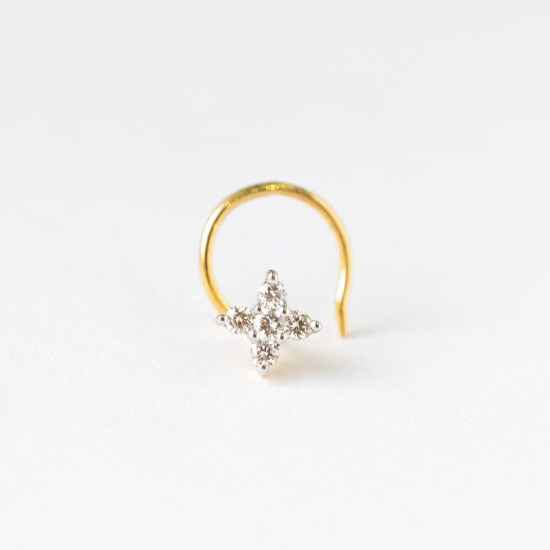 18ct Gold Diamond Cluster Wire Back Nose Stud MCS2796 - Minar Jewellers