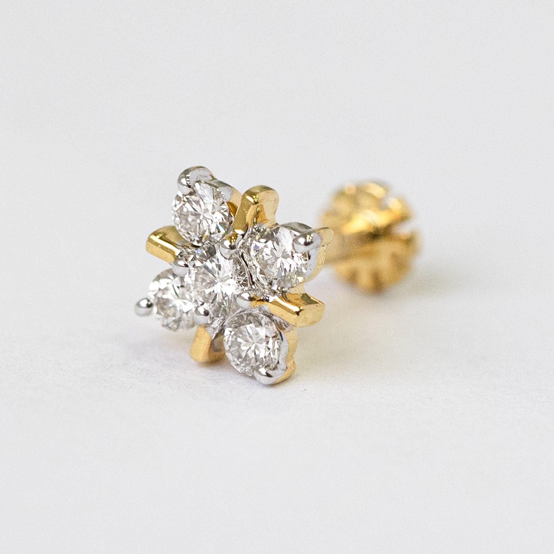 18ct Gold Diamond Cluster Screw Back Nose Stud MCS2807 - Minar Jewellers