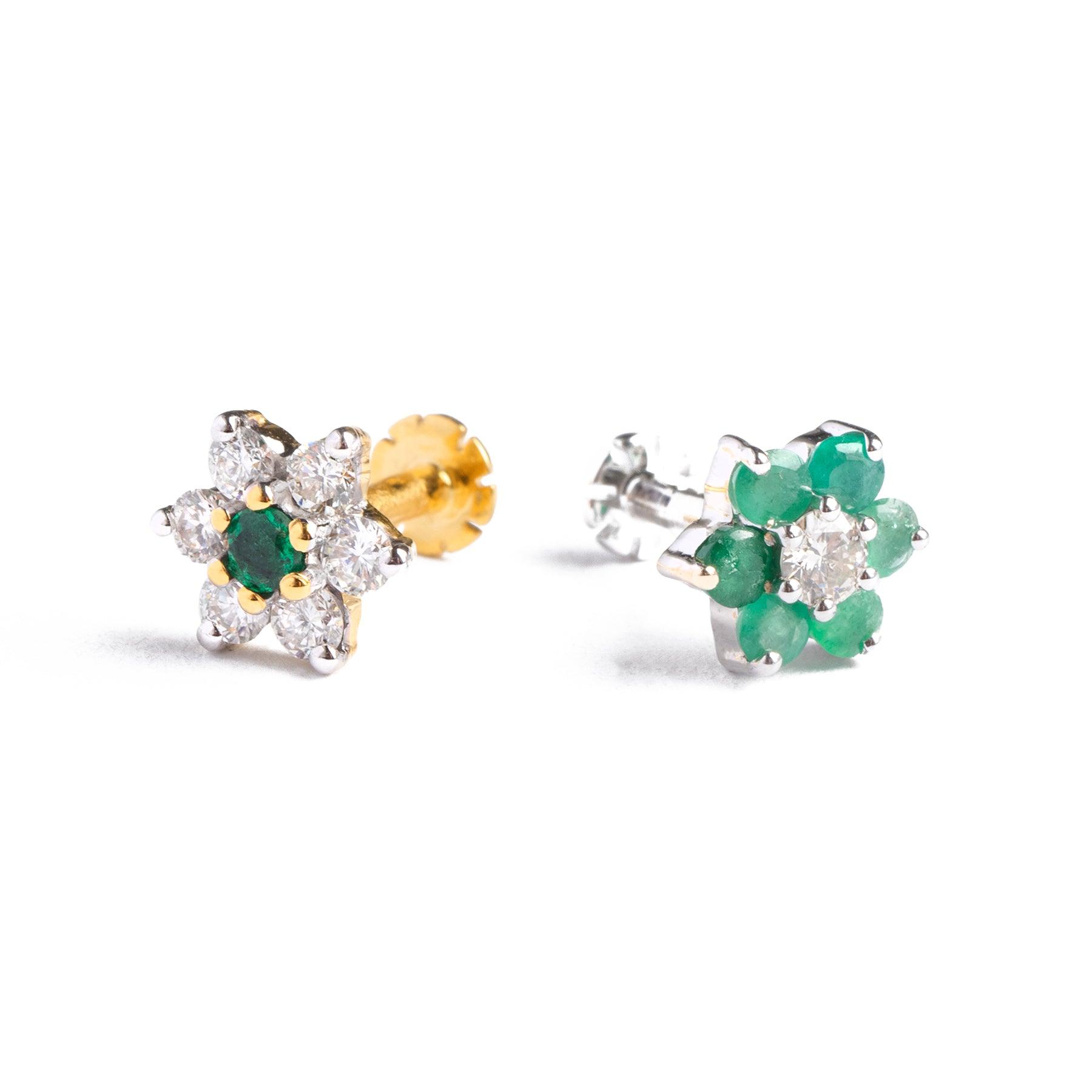 18ct Gold Diamond and Emerald Cluster Screw Back Nose Stud MCS3340 MCS2656