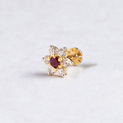 18ct Gold Diamond and Ruby Cluster Screw Back Nose Studs MCS3445 MCS2658 - Minar Jewellers