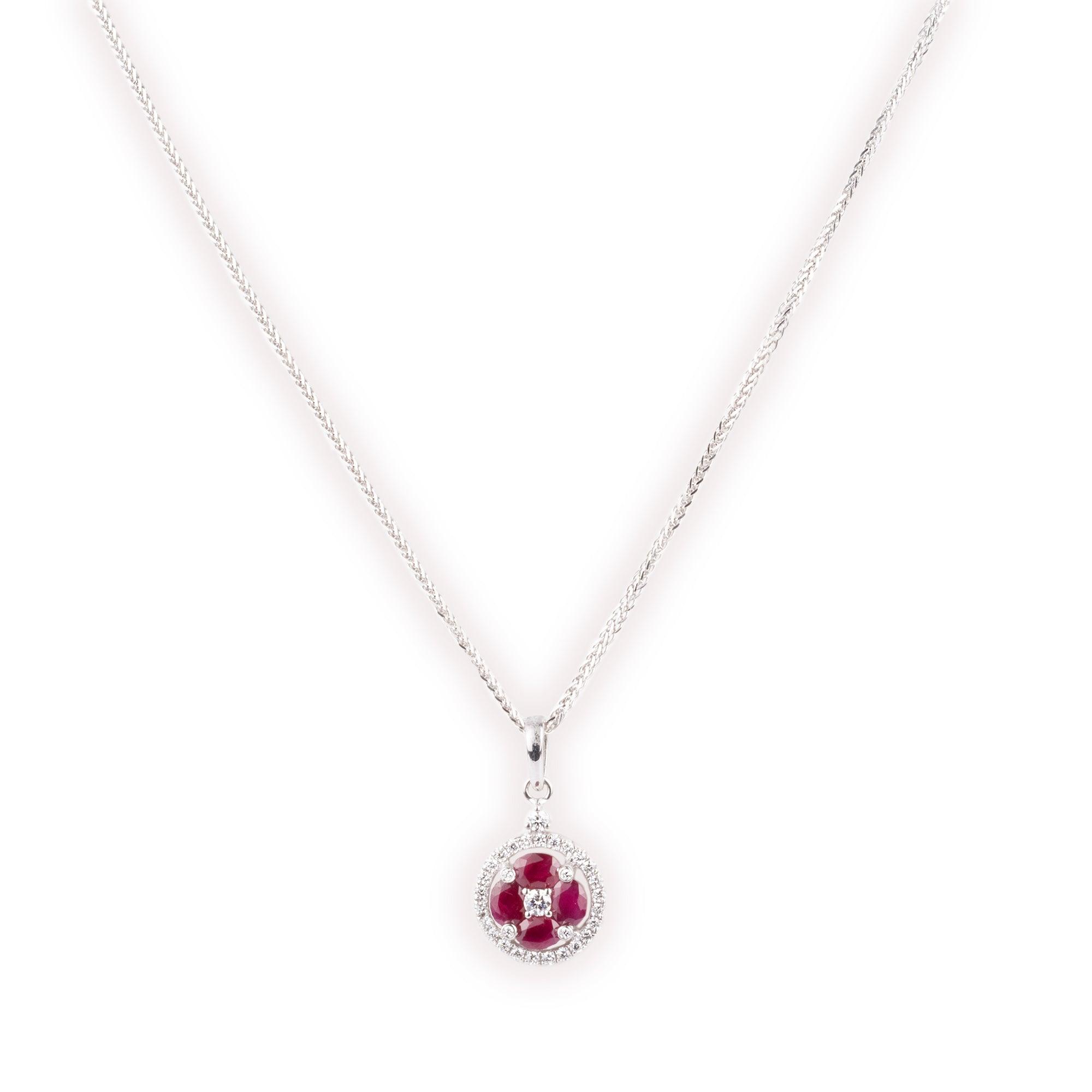 18ct White Gold Diamond & Ruby Chain, Pendant and Earrings Set CH-O0210 MCS4646 MCS4647