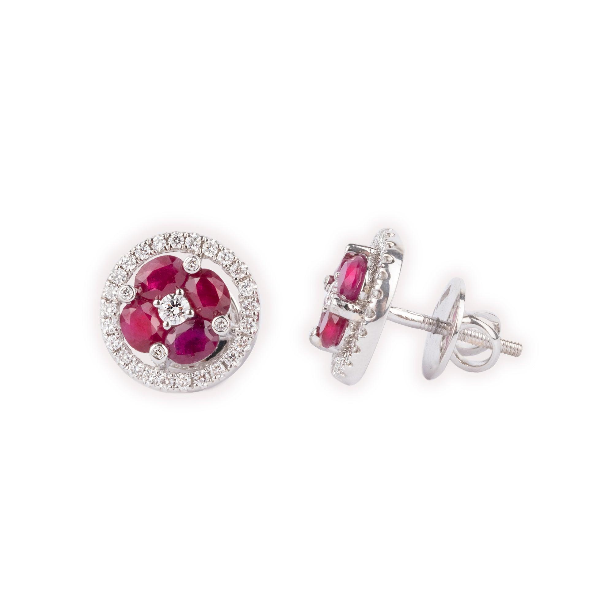 18ct White Gold Diamond & Ruby Chain, Pendant and Earrings Set CH-O0210 MCS4646 MCS4647