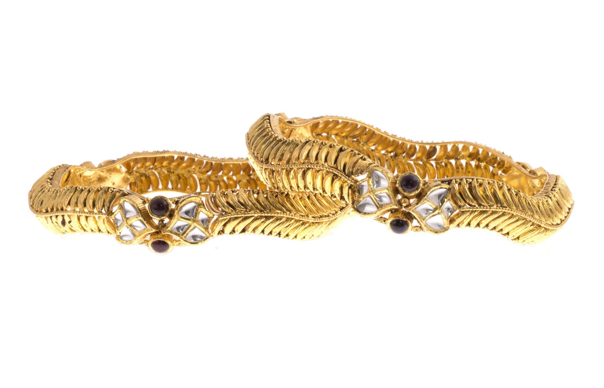 22ct Yellow Gold Antique Look Bangle with Synthetic Stones (G1753), Minar Jewellers - 4