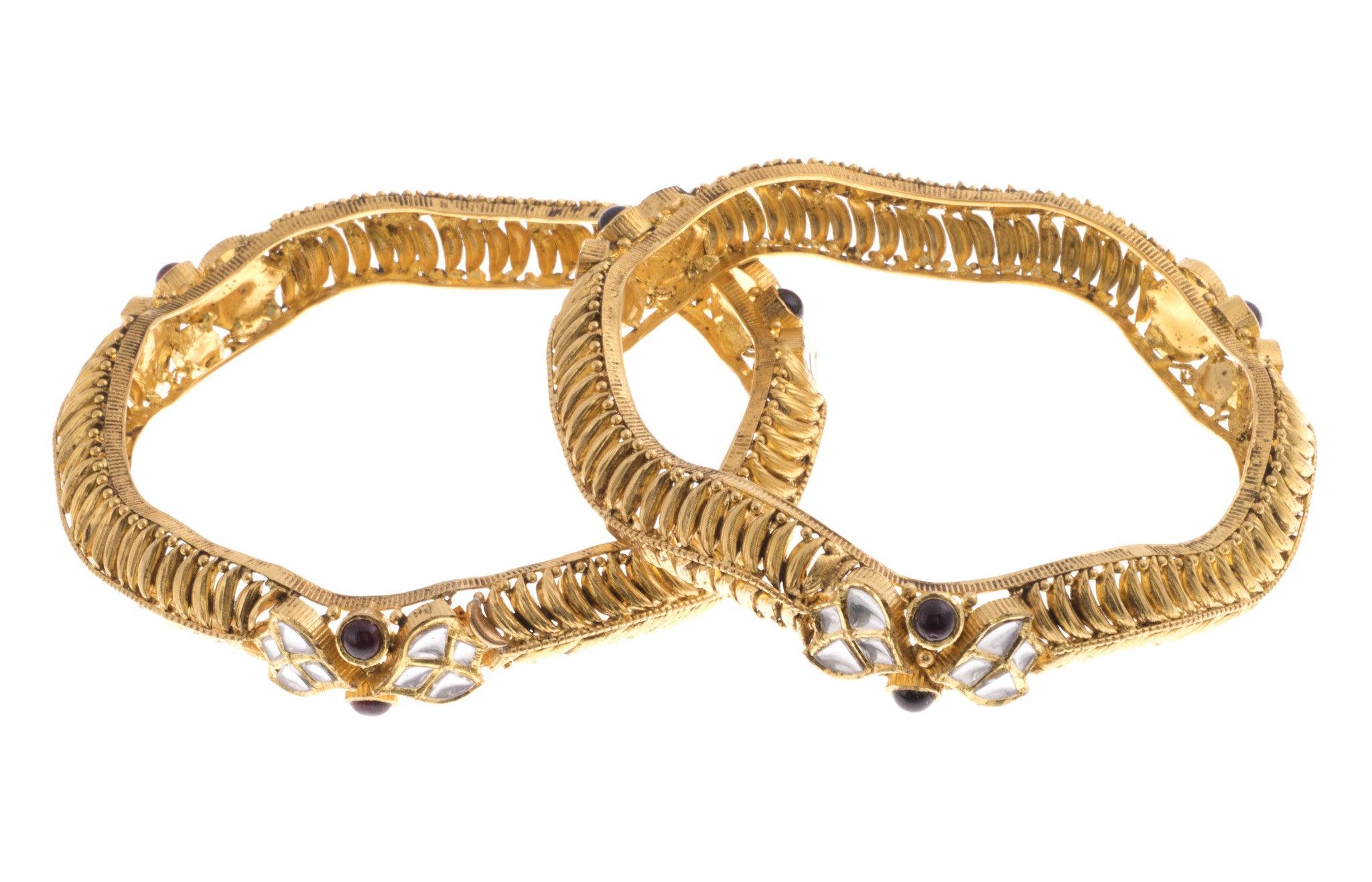 22ct Yellow Gold Antique Look Bangle with Synthetic Stones (G1753), Minar Jewellers - 5