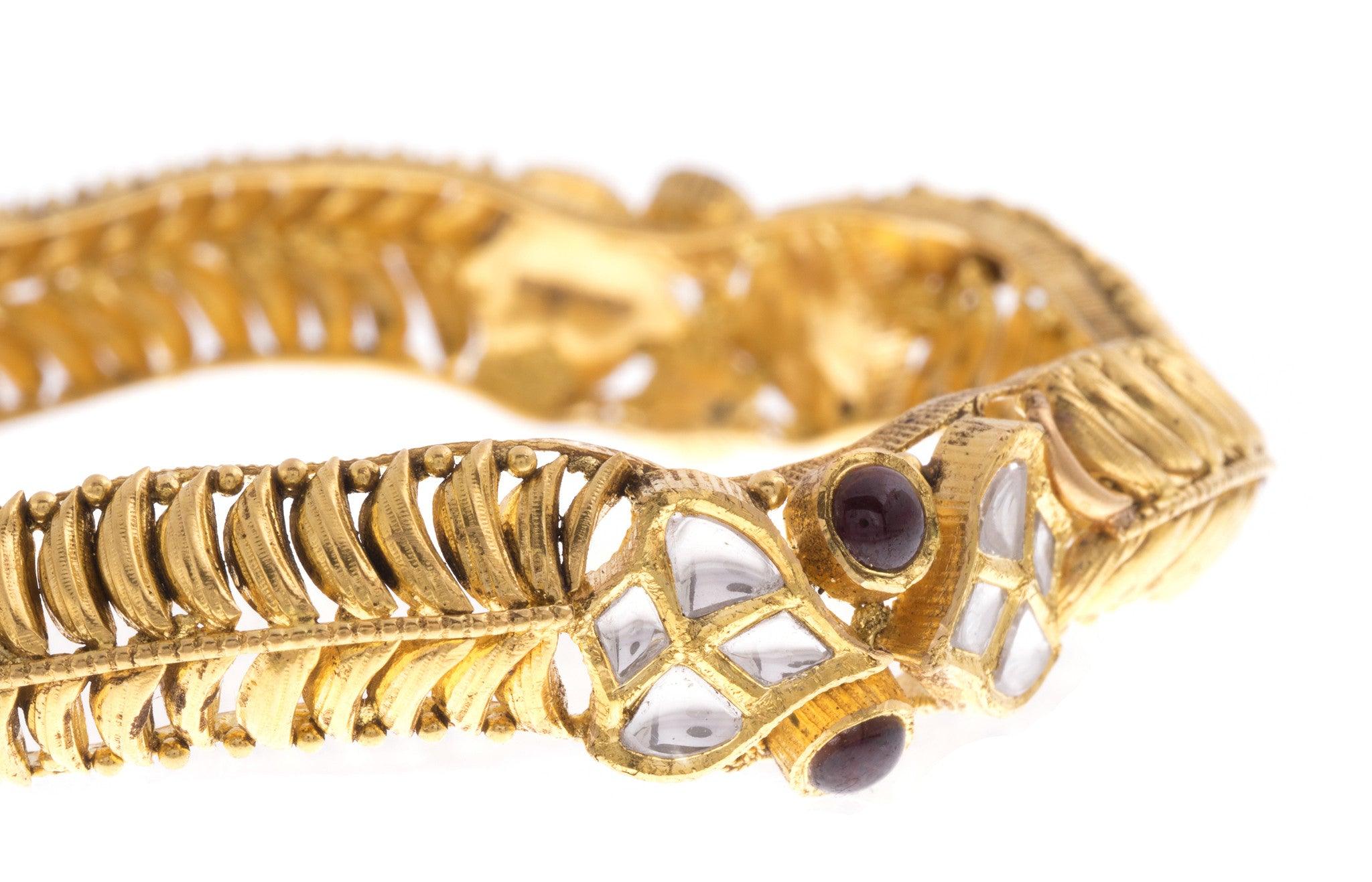 22ct Yellow Gold Antique Look Bangle with Synthetic Stones (G1753), Minar Jewellers - 7