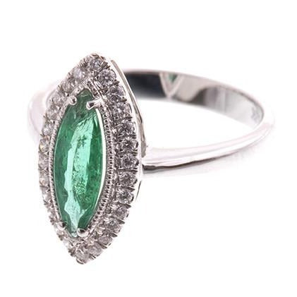 18ct White Gold Emerald & Diamond Dress Ring, Minar Jewellers - 1