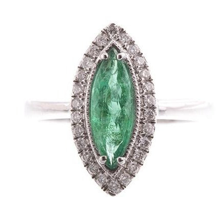 18ct White Gold Emerald & Diamond Dress Ring, Minar Jewellers - 2