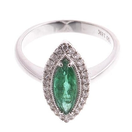 18ct White Gold Emerald & Diamond Dress Ring, Minar Jewellers - 4