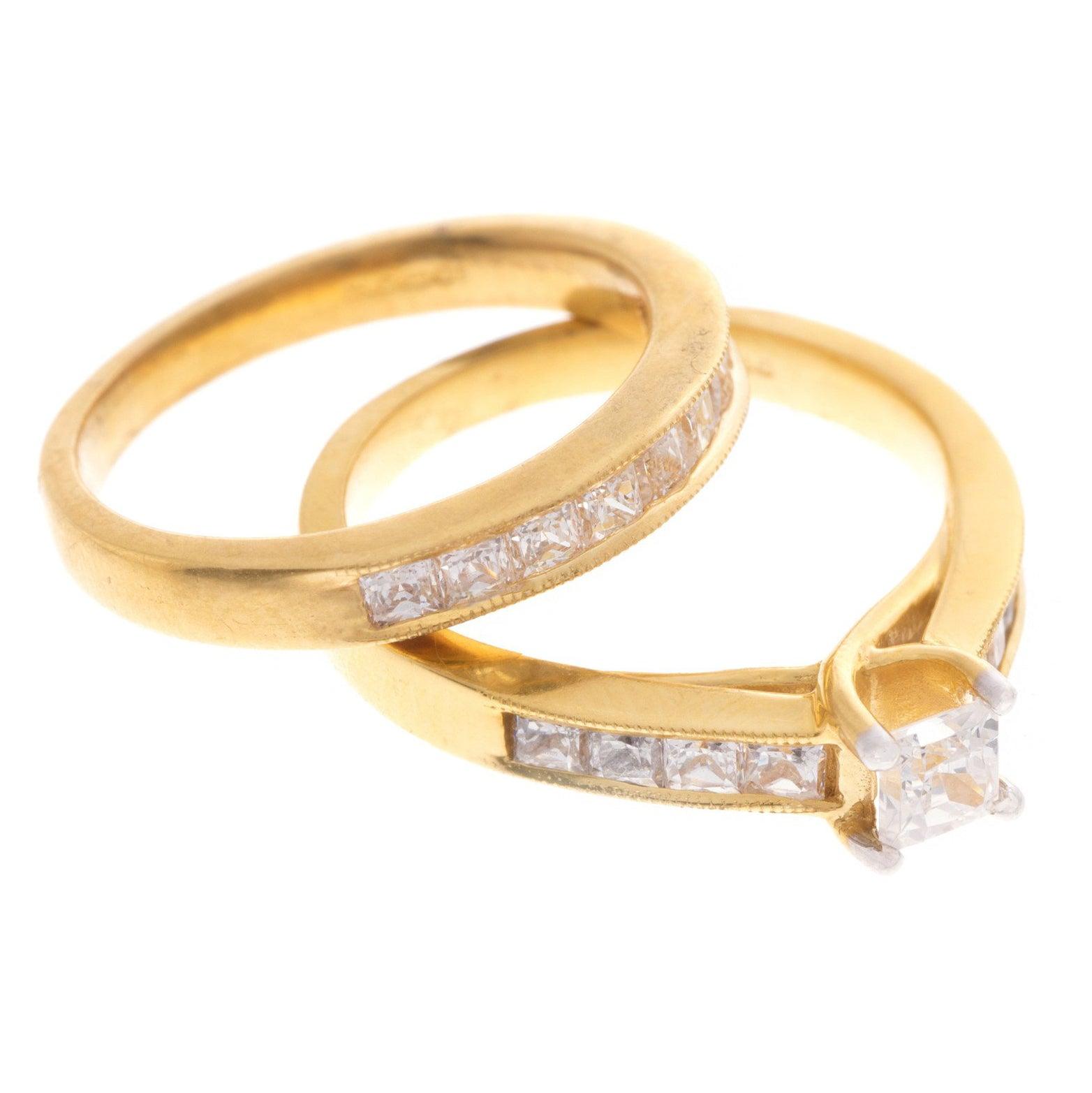 22ct Gold Cubic Zirconia Engagement Ring and Wedding Band Suite LR1200 - Minar Jewellers