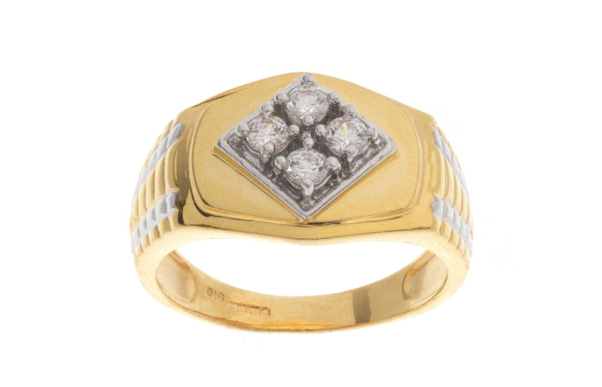 22ct Yellow Gold Cubic Zirconia Men's Ring, Minar Jewellers - 1