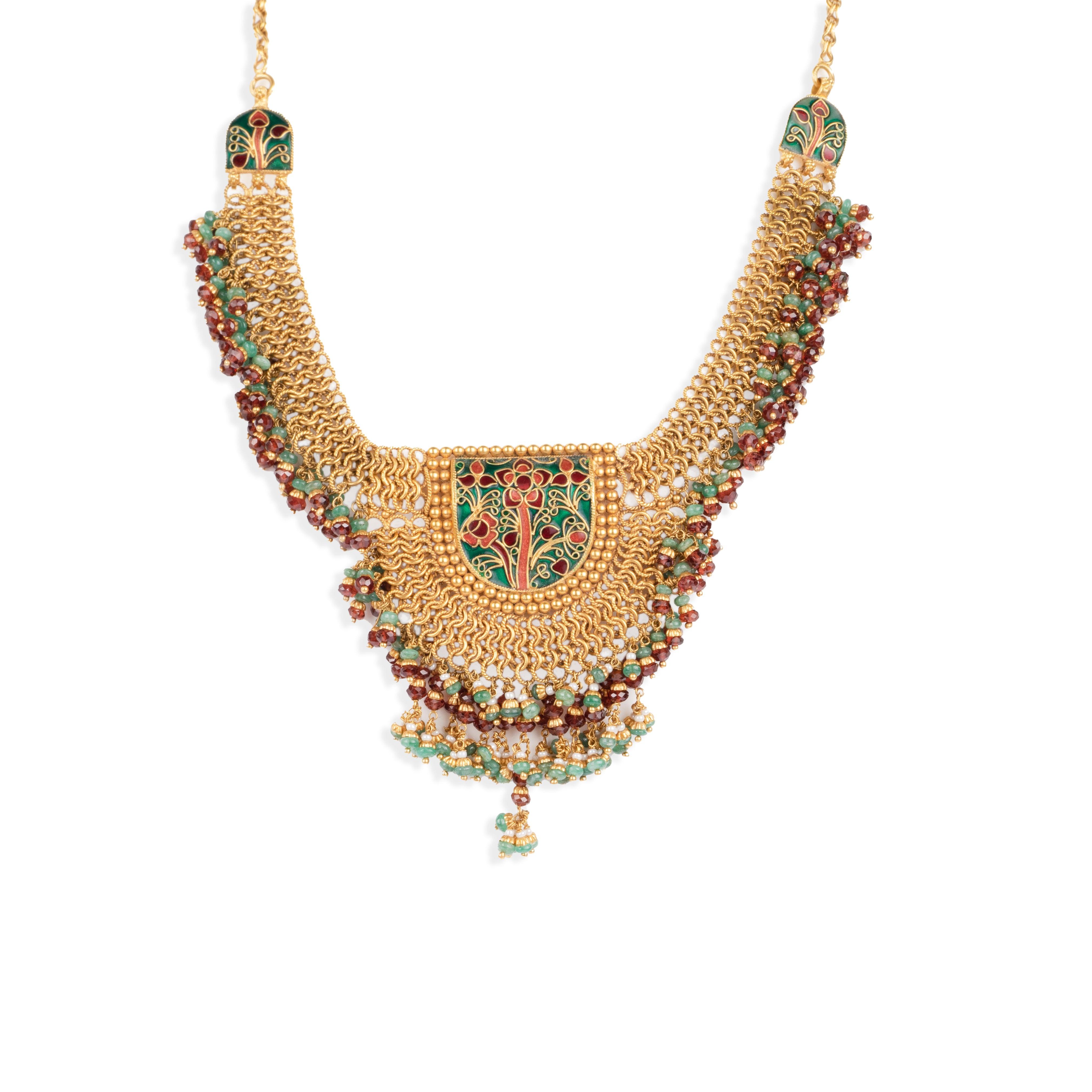 22ct Gold Meenakari style Necklace and Earrings set (94.5g) N&E-3677 - Minar Jewellers