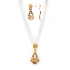 22ct Gold Antiquated Look Necklace, Pendant and Earrings set with Pearls (37.6g) N&P&E-4607 - Minar Jewellers
