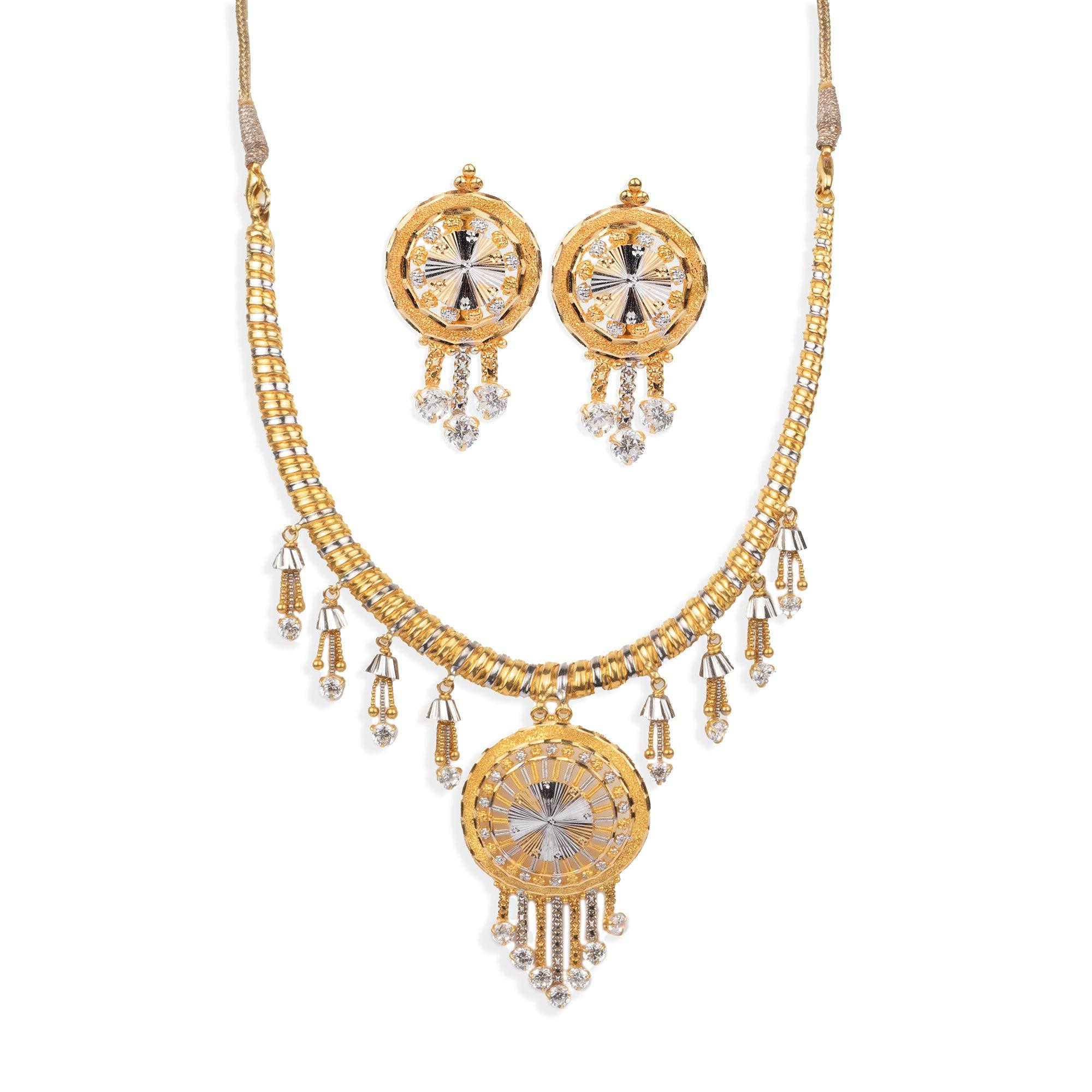 22ct Gold Necklace and Earrings set with Cubic Zirconia stones (40g) N&E-5201 - Minar Jewellers