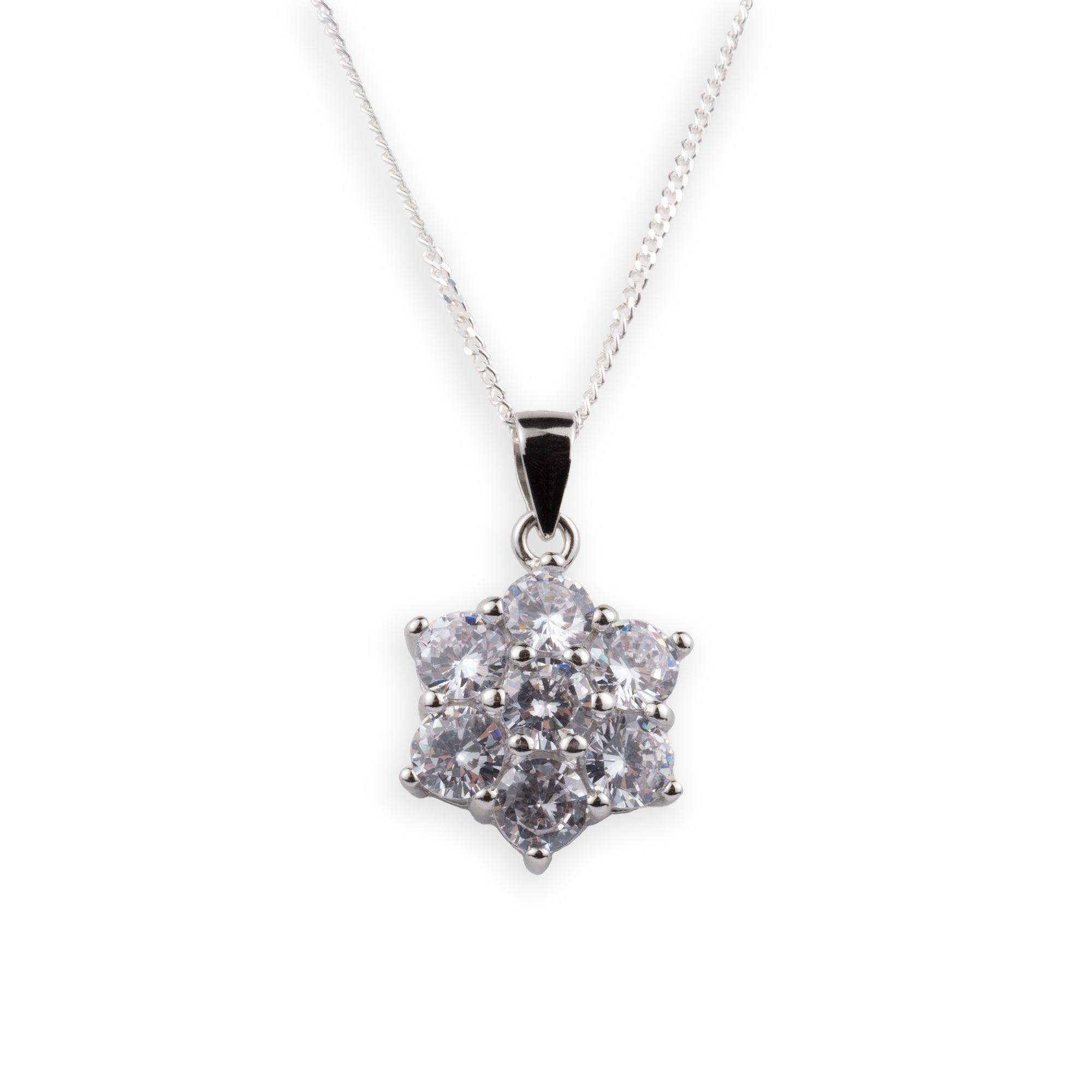 Sterling Silver Cubic Zirconia Cluster Pendant and Chain N-7871 - Minar Jewellers
