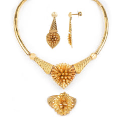 22ct Gold Choker Style Necklace, Drop Earrings and Cocktail Ring set (88.3g) N&E&LR-8011 - Minar Jewellers