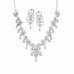 18ct White Gold Necklace and Earrings set with Cubic Zirconia stones (47.95g) N&E-90188 - Minar Jewellers