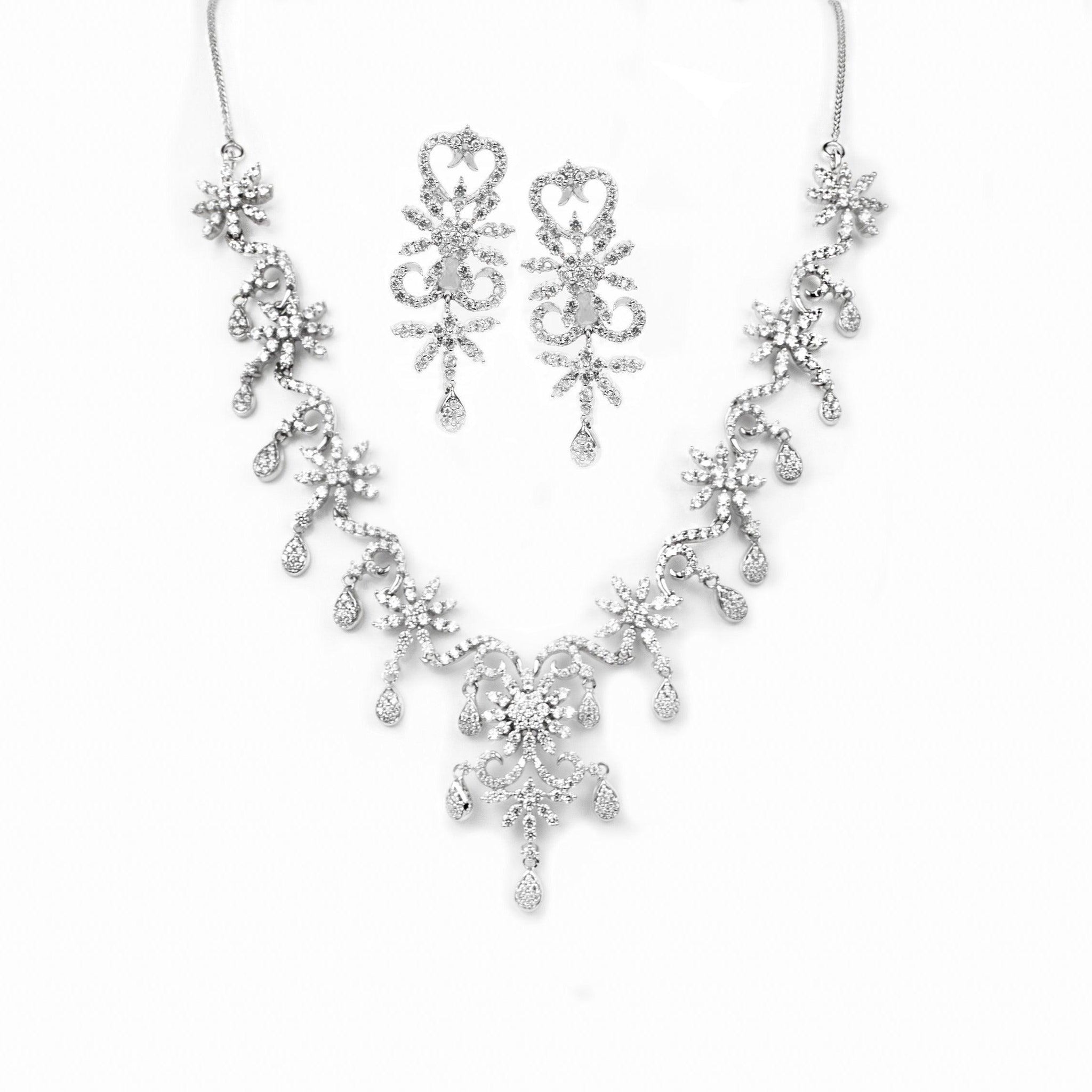 18ct White Gold Necklace and Earrings set with Cubic Zirconia stones (47.95g) N&E-90188