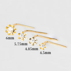 18ct Yellow Gold L Shape Back Nose Stud set with Cubic Zirconia in a Flower Design (4.5mm - 6mm) NIP-4-080 - Minar Jewellers