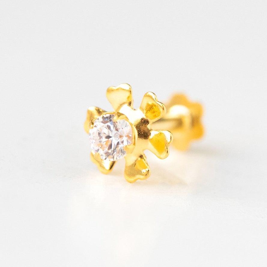 18ct Yellow Gold Screw Back Nose Stud set with a Cubic Zirconia NIP-4-100 - Minar Jewellers