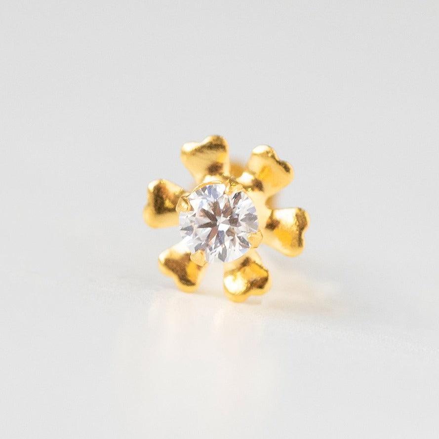 18ct Yellow Gold Screw Back Nose Stud set with a Cubic Zirconia NIP-4-100