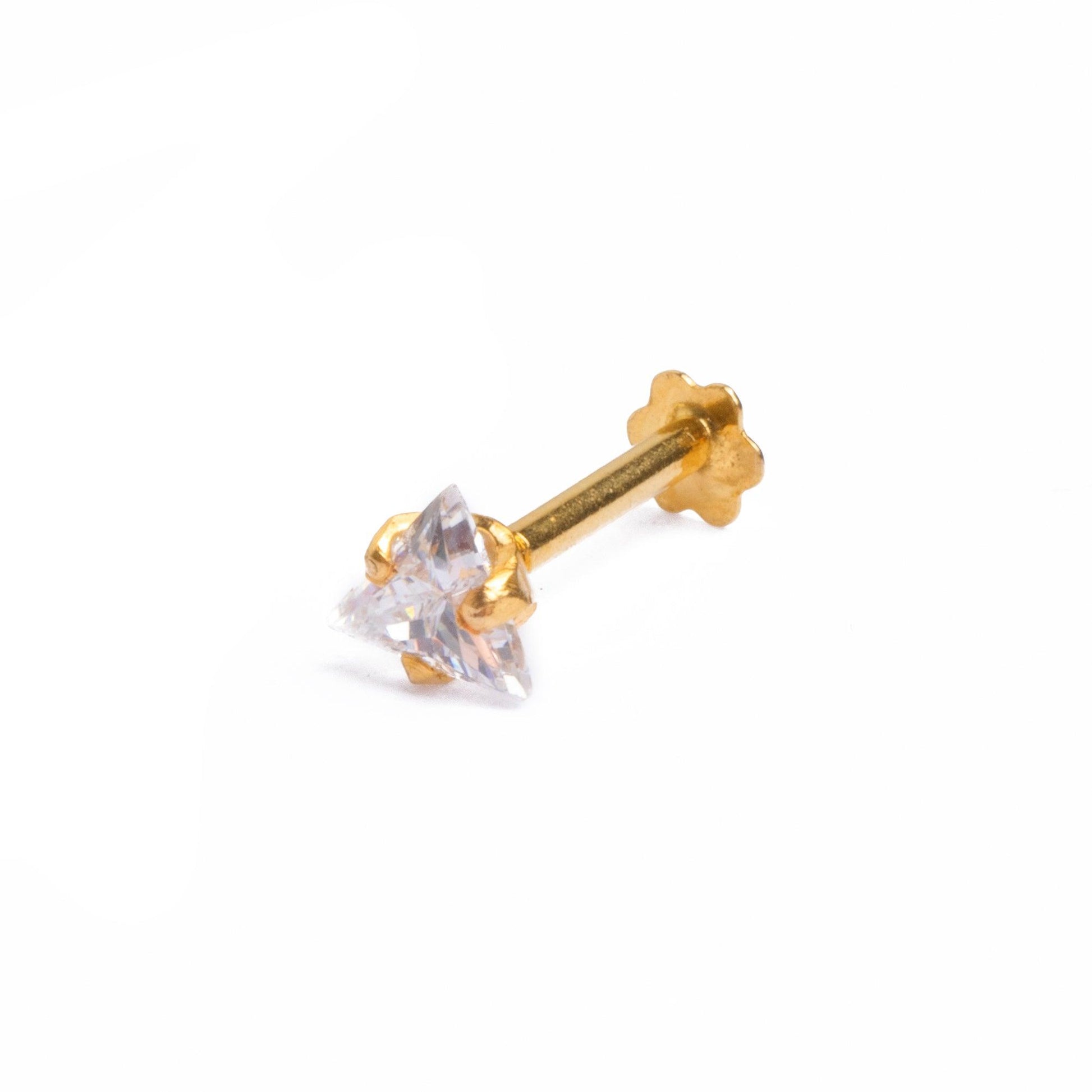 18ct Yellow Gold Screw Back Nose Stud set with a Triangular Shaped Cubic Zirconia NIP-4-120 - Minar Jewellers