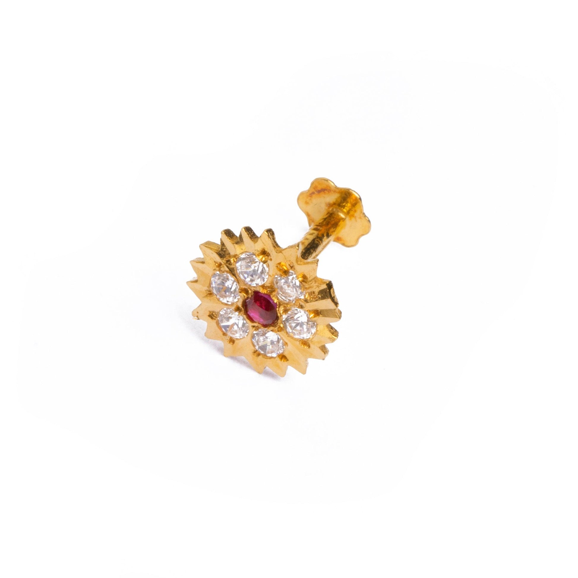 18ct Yellow Gold Screw Back Nose Stud set with Pink and White Cubic Zirconias NIP-4-700 - Minar Jewellers