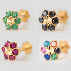 18ct Yellow Gold Nose Stud set with six coloured Cubic Zirconia Stones NIP-4-870 - Minar Jewellers