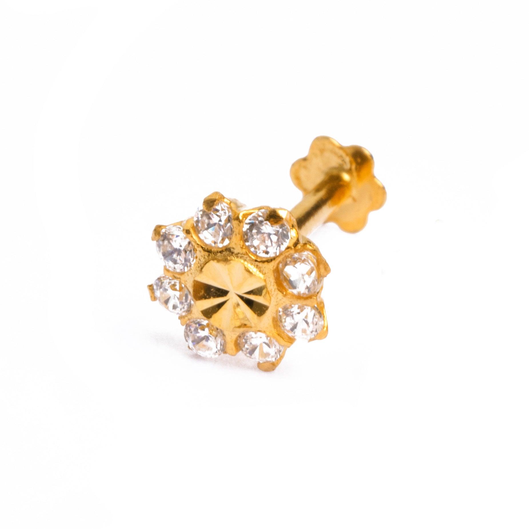 18ct Yellow Gold Screw Back Nose Stud set with eight Cubic Zirconias NIP-4-930