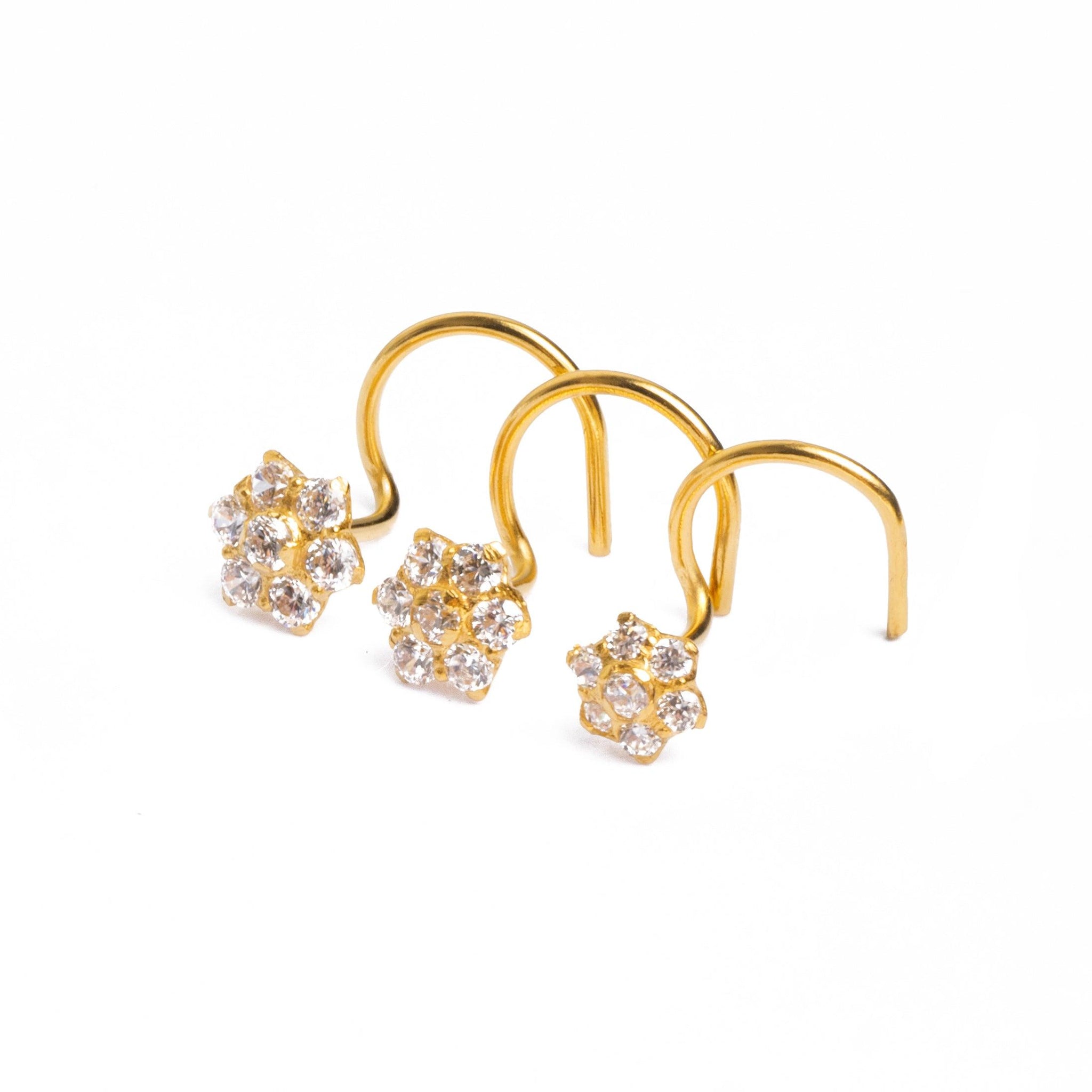 18ct Yellow Gold Wire Coil Back Nose Stud set with Seven Cubic Zirconias (4mm - 5mm) NIP-5-040