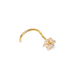 18ct Yellow Gold Wire Coil Back Nose Stud set with Seven Cubic Zirconias (4mm - 5mm) NIP-5-040 - Minar Jewellers