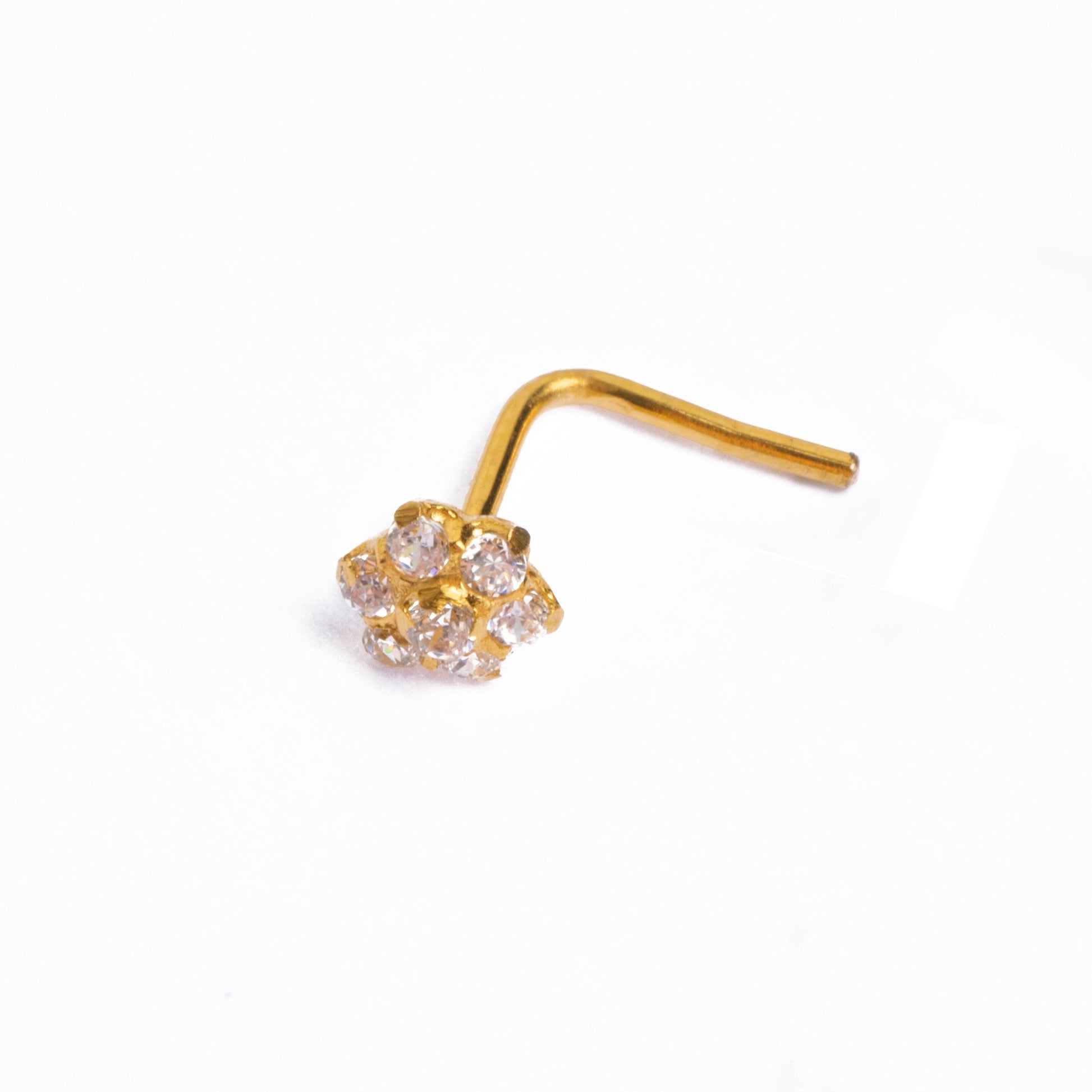 18ct Yellow Gold L-Shaped Nose Stud set with Seven Cubic Zirconias (4mm - 5mm) NIP-5-040 - Minar Jewellers